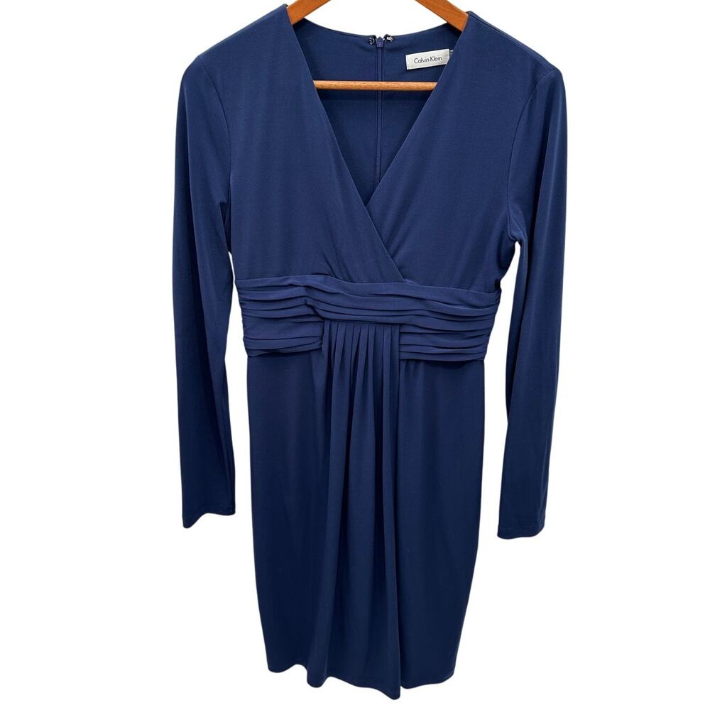CALVIN KLEIN Navy Blue V Neck Strech Jersey Formal Dress // 4